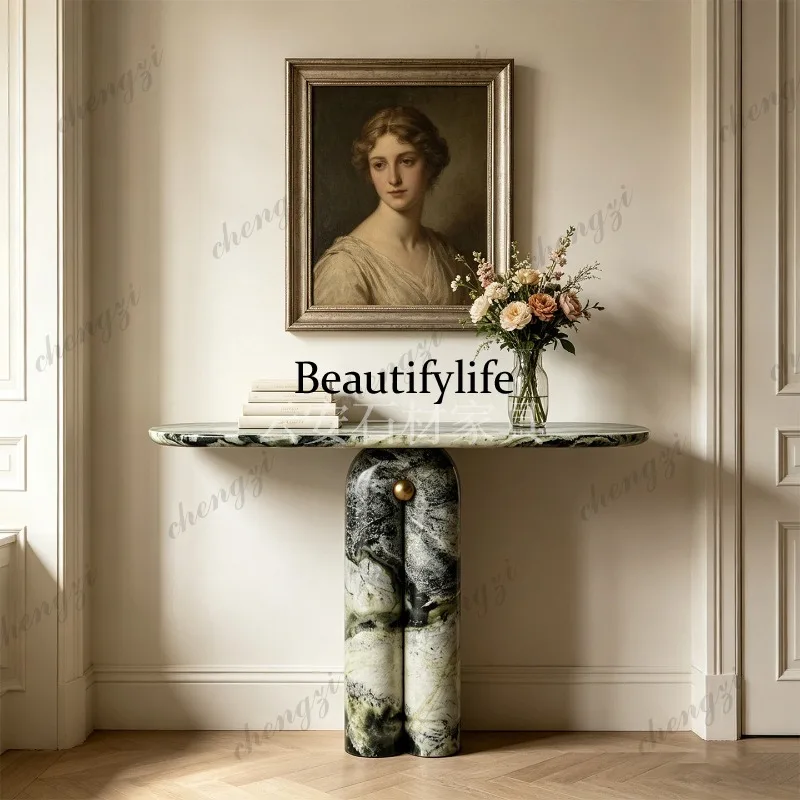 A114 Nordic light luxury natural green marble entrance table Villa hotel aisle entrance entrance table case