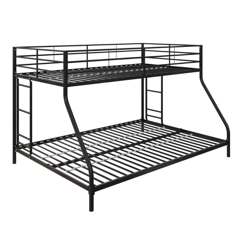 Small Space Junior Twin over Full Low Profile Metal Bunk Bed, Black bedroom furniture  bed frame  twin bed frame