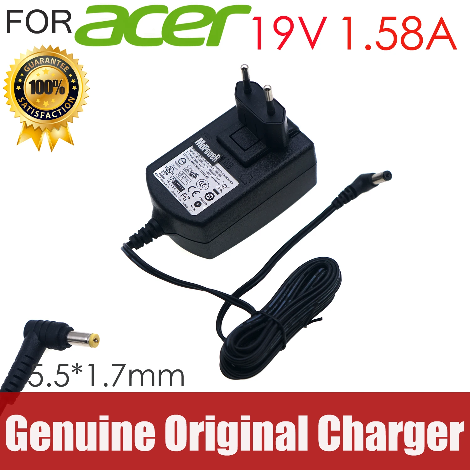 

19V 1.58A Power Adapter For Acer LCD Monitor Power Supply G196HQL G206HL S190WL D255E G206HQL HP-A0301R3 DSA-40CA S201HL S211HL