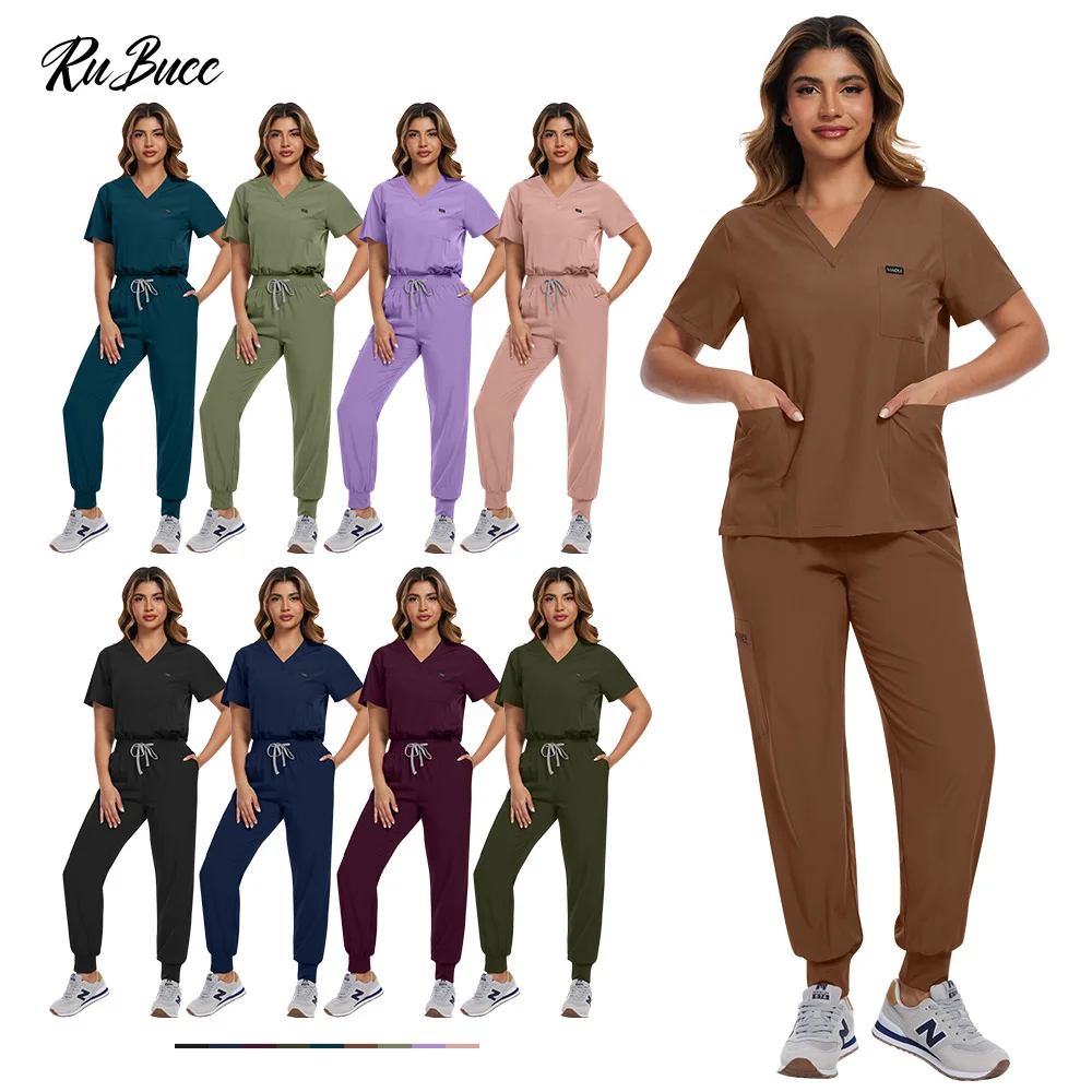 

Surgical Uniforms Women Hospital Nursing Scrubs Top and Pants Sets Short Sleeve Medical Scrubs Uniform Wholesale Clinic Clothing