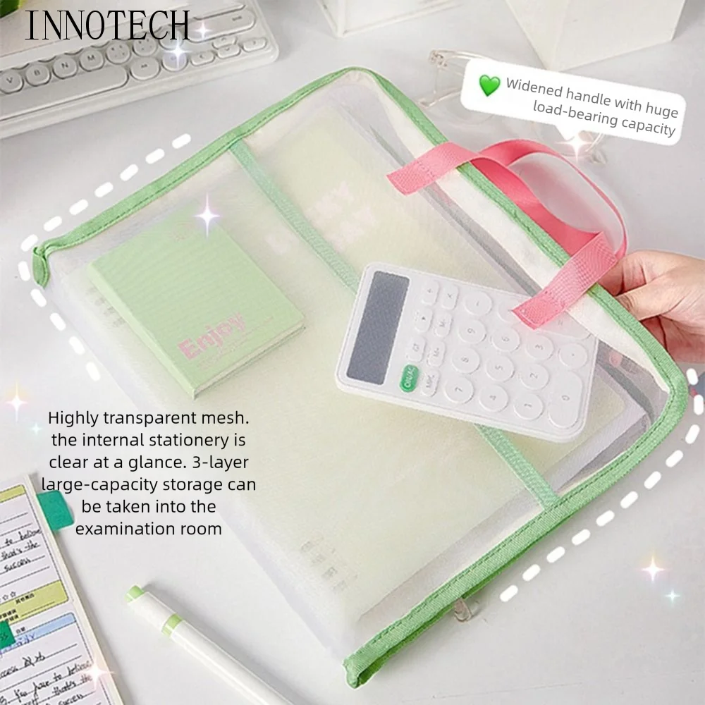 

Candy Color Test Paper Storage Bag Multifunctional Visible Zipper Mesh Bags Dustproof Waterproof Student Tote Bags