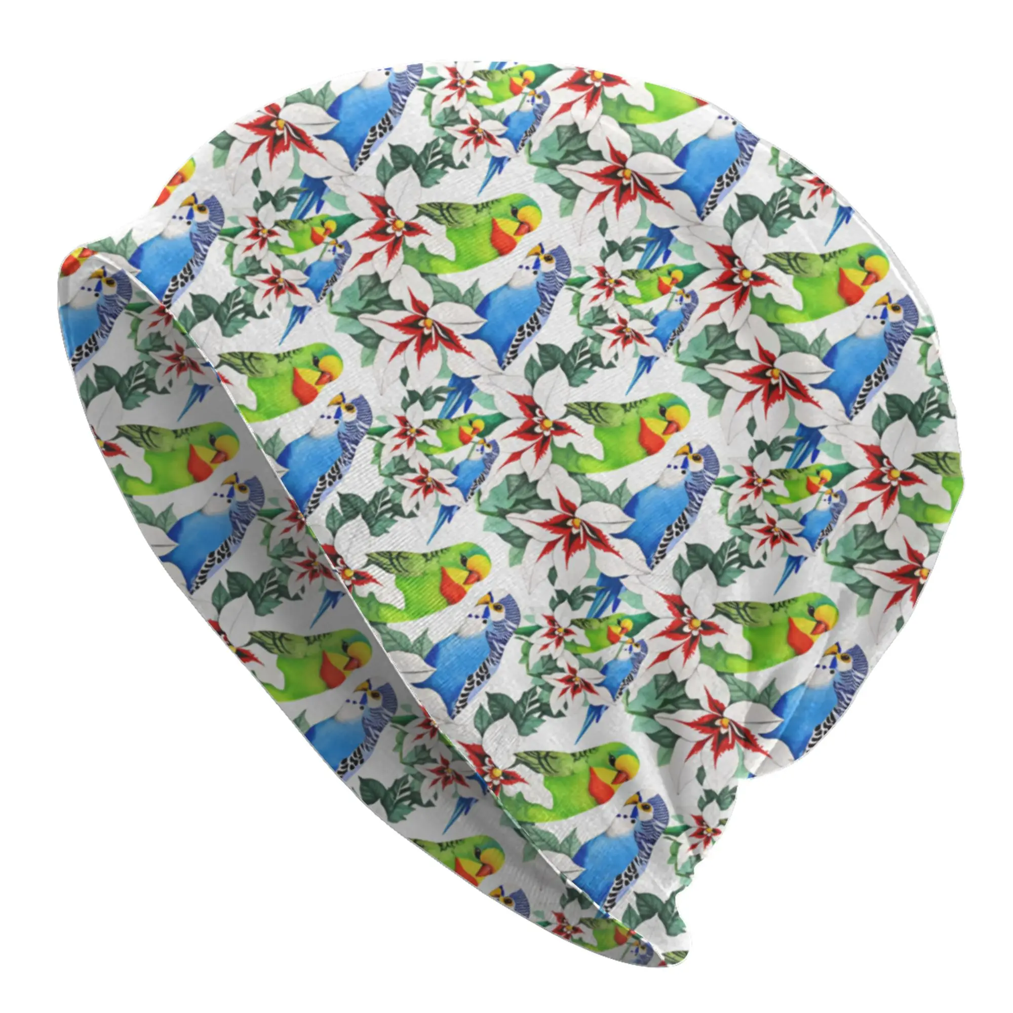 Hawaiian Style Parrot Tropical Seamless Pattern Bonnet Hats  Cool Knitting Hat For Men Women Warm Winter  Skullies Beanies Caps