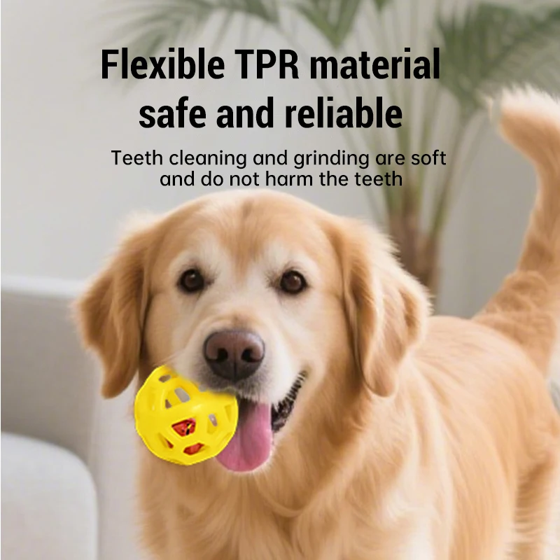 Bouncy TPR Dog Ball Toys with Bell Hollow Rubber Pet Chew Balls Interactive Training Toys for Puppy Teeth Cleaning and Playing
