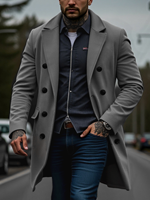 Winter Men's Double-Breasted Solid Woolen Coat Thickened Warm Wool&blends Trench Streetwear Outdoor Ideal Choice Male Jacket