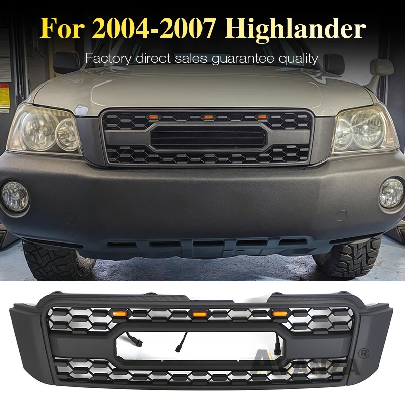 

Front Grille With LED Light Auto Parts Fits For 2004 2005 2006 2007 Toyota Highlander Kluger XU20 Grill Matte Black