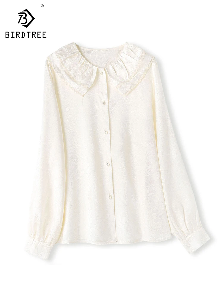 

BirdTree-Silk Elegant Shirt, Turn-down Collar Lace Jacquard, Women Casual Age Reduction Loose Blouse, 2026 Spring New T63463CC