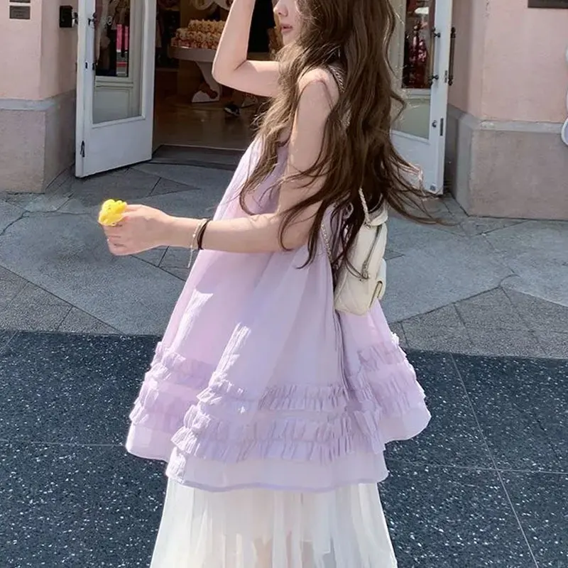 

Hotsweet Ruffles Folds Slip Mini Dress Female Clothing Backless A-Line Summer Solid Color Fashionable Drawstring Aura Dresses