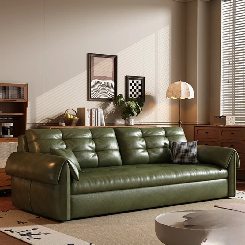 

Modern Vintage Sofas Green Corium Oil Wax Simple Relax Sofas Integrated Folding Camas Y Muebles Para El Hogar Home Furnitures