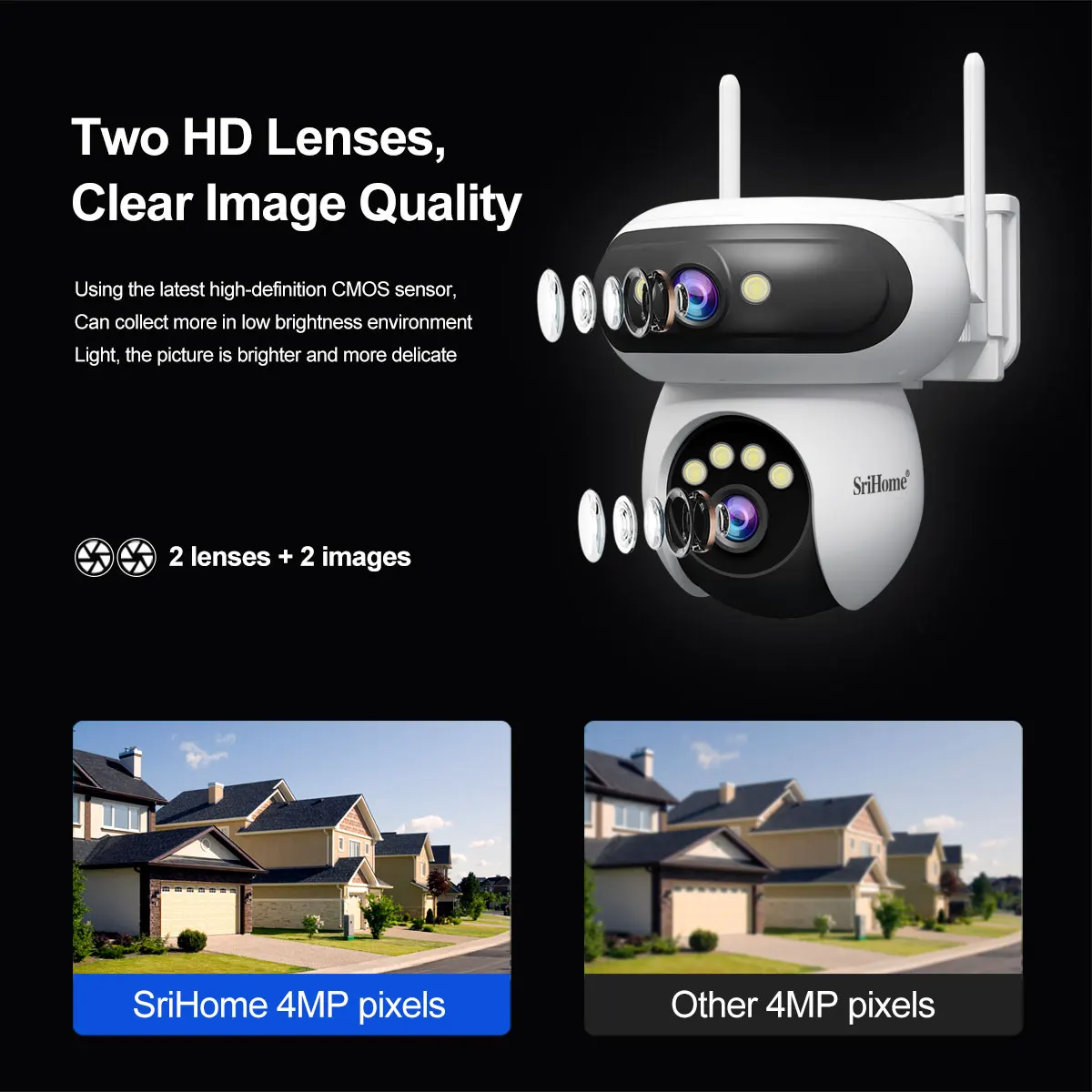 Srihome SH062 8MP Dual Lens IP Dome Camera 2.4G&5G Dual Band WIFI AI Humanoid Home Security Cry Detection CCTV Baby Monitor