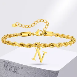 Vnox A-Z Letters Bracelets for Men, Gold Plated Stainless Steel Twisted Rope Chain Bracelet, Classic Name Bracelet Gift for Him