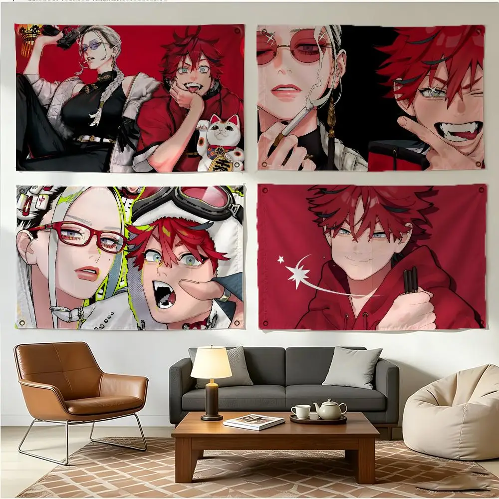 Manga Action Gokurakugai Flags Four Ring Borderless Art Decor Indoor Outdoor Use Simple Hang And Install