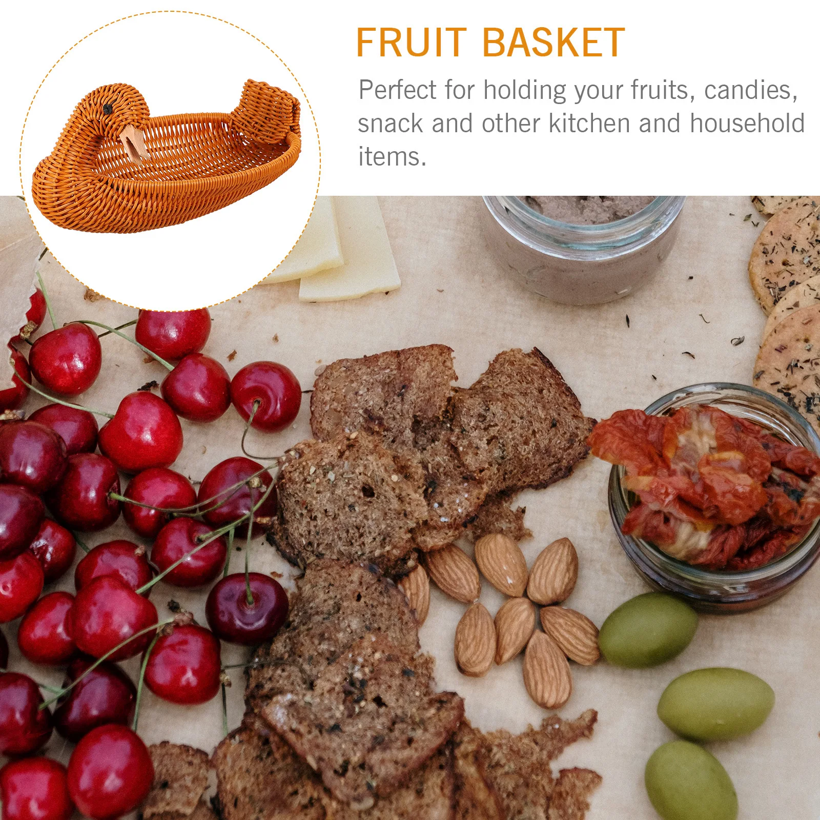 

Woven Duck Shape Basket Imitation Rattan Fruit Snack Storage Home Kitchen Decorative Food Organizer Basket