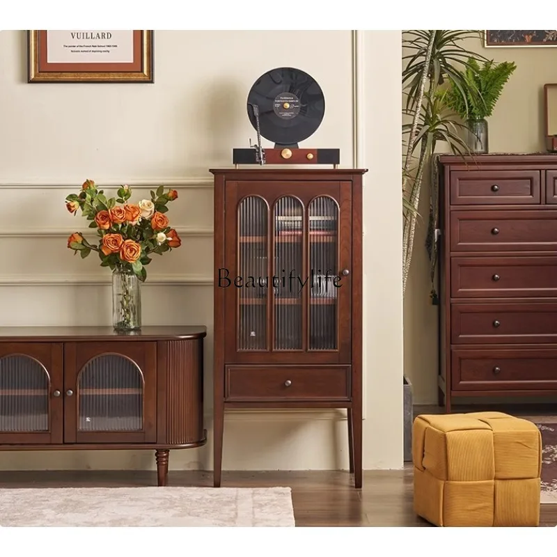 

American French retro all-solid wood small vertical cabinet modern simple cream style locker furniture