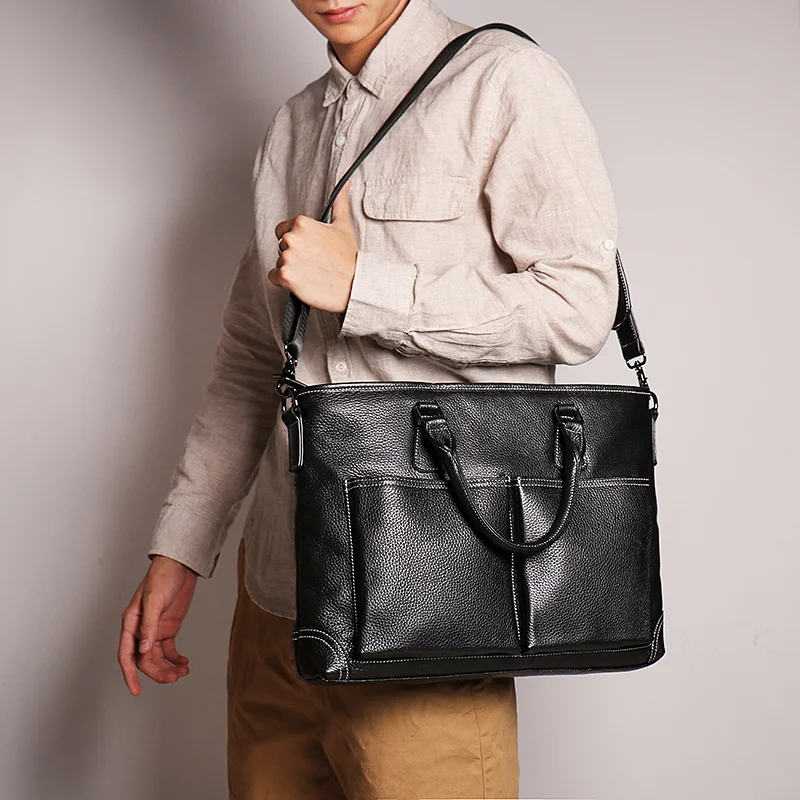 Malas de couro genuíno para homens, saco do portátil, bolsa do mensageiro, escritório, 14 polegadas