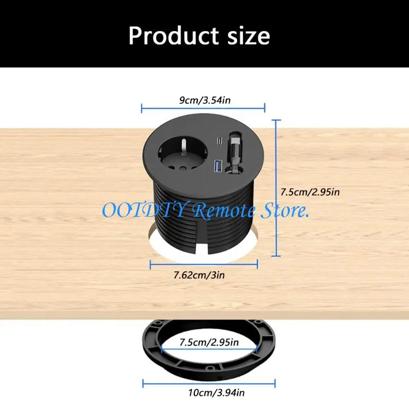  Round Embedded Desk Outlet With 70cm Retractable Type C Cable For Clean Desktop And Fast Charging
