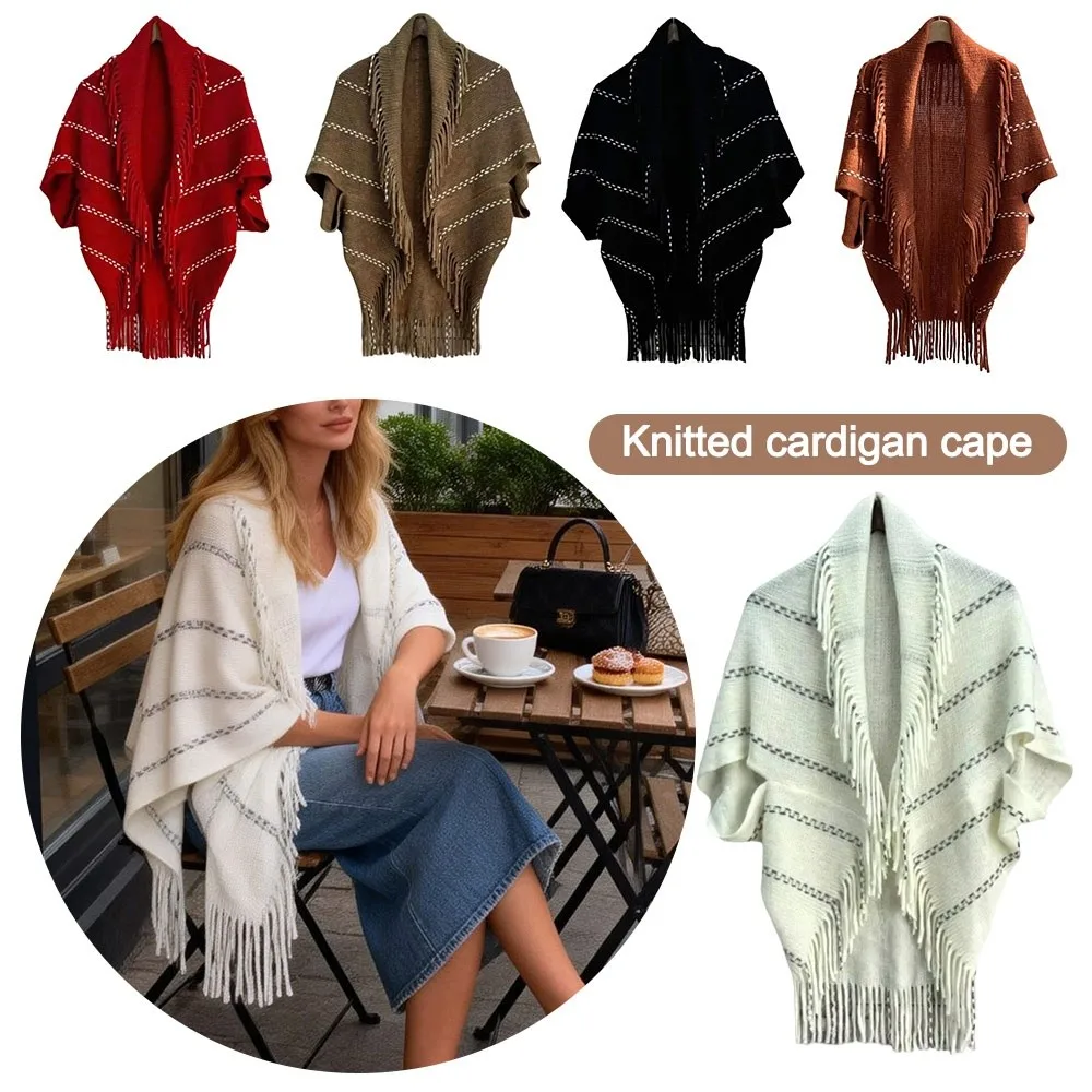 

Женский вязаный шарф-накидка средней длины с V-образным вырезом, с бахромой, мягкий, свободного кроя, для мамы, подарок
