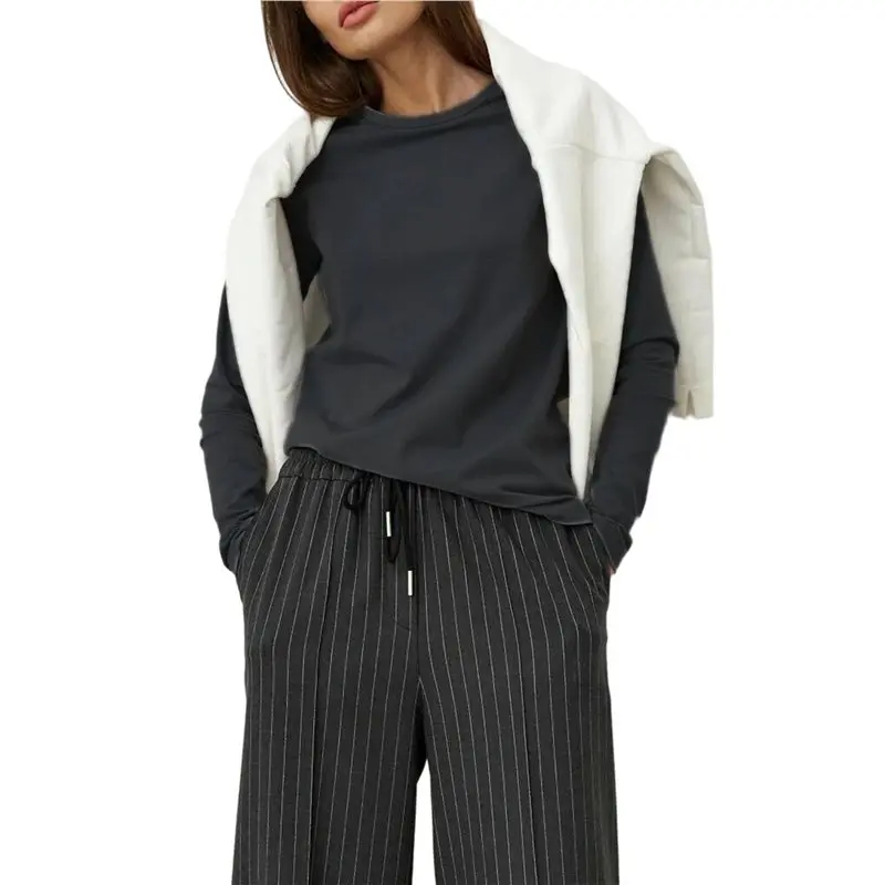 

Хлопковые футболки с длинным рукавом CYL для женщин, облегающие, базовые, с круглым вырезом, для многослойных образов