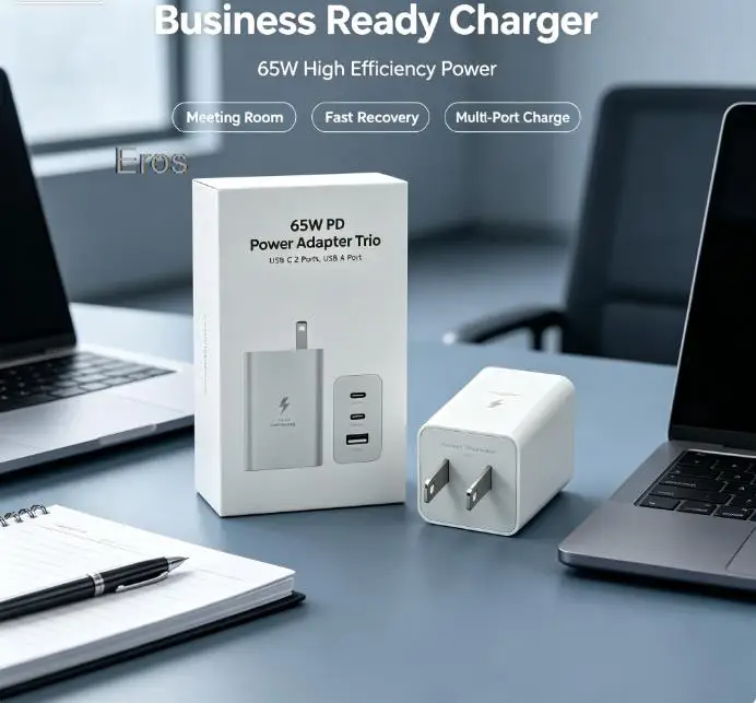 65W 3‑Port USB‑C Compact Fast Wall Charger PD QC3.0 Power Adapter For iPhone Xiaomi Samsung Oneplus Multi‑Device Charger Block