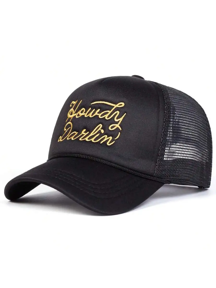 

Black Letter Embroidered Trucker Hat Adjustable Mesh Cap For Men Women Outdoor Casual