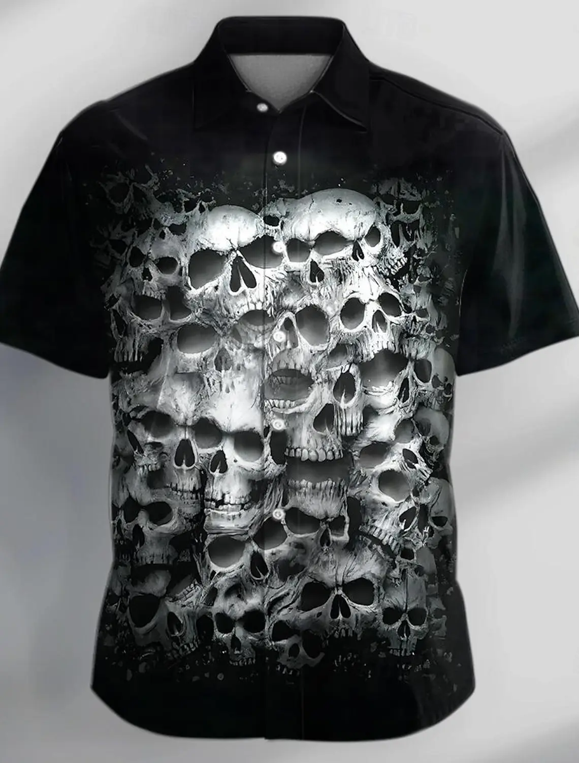 Skull Casual Dark Men's Shirt Button Up Shirt Everyday Party Vacation Summer Lapel Shirt Short Sleeve Black, Gray S, M, L Shirt