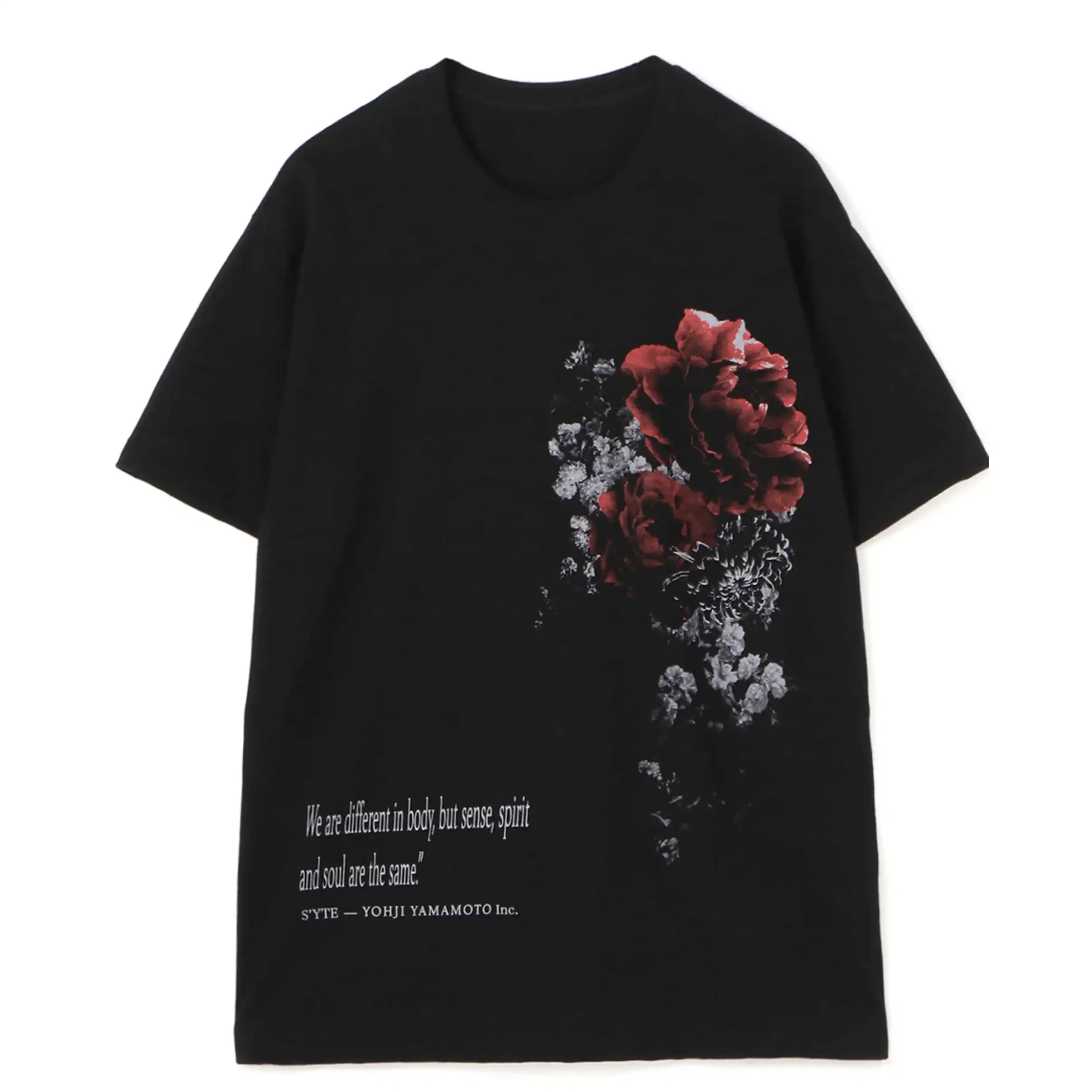 

YOJI OOAK японская оригинальная темно-хлопковая трикотажная футболка с темно-красным цветком и сообщением