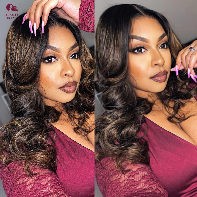 

Beautyforever 13X4 Pre Everything 3D Body Wave Human Hair Lace Frontal Wig Balayage Brown Remy Transparent Lace Front Wig 180%