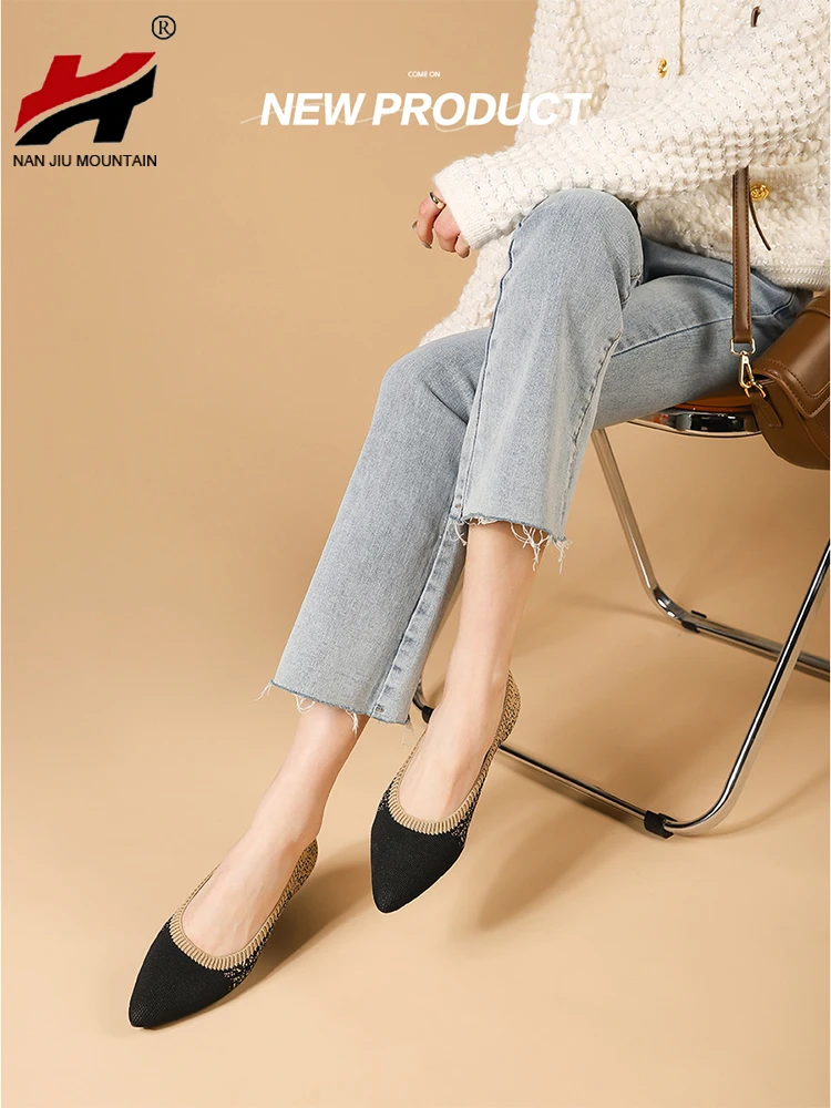 Flat Shoes Women Pointed Toe Single Shoes Spring And Summer Weave Woman Shoes Simple Casual Plus Size 40