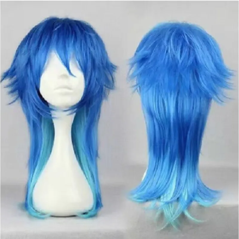 Blauwe Ombre Cos Pruik Kort Hittebestendig Synthetisch Haar met Flip Twists voor Anime Halloween Party