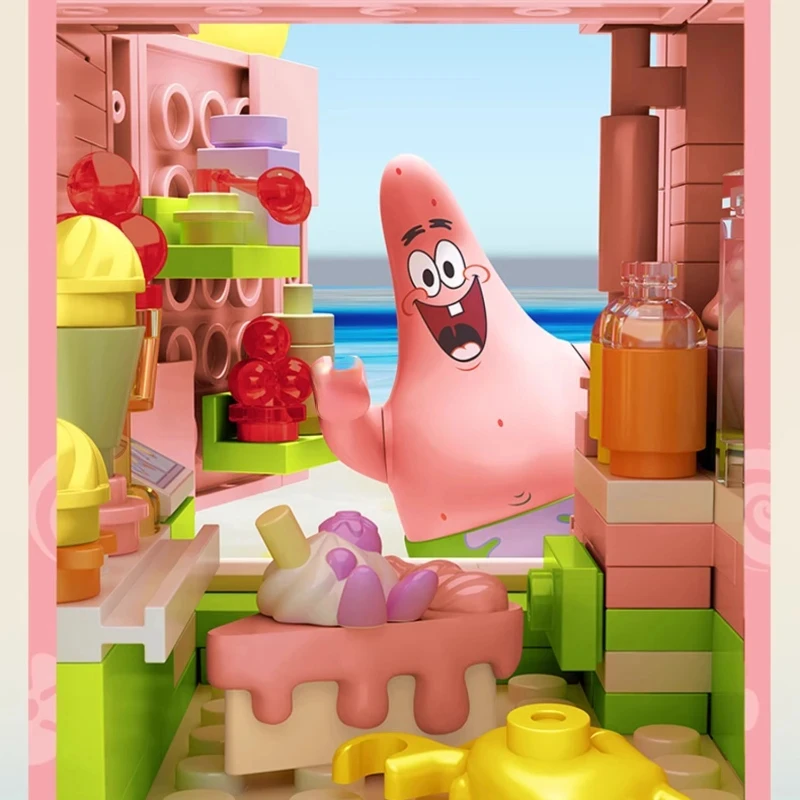 SEMBOBLOCK klocki SpongeBob Patrick Star widok na ulicę klocki zmontowane zabawki dla dzieci ozdoby modelowe prezent dla dziewczynki