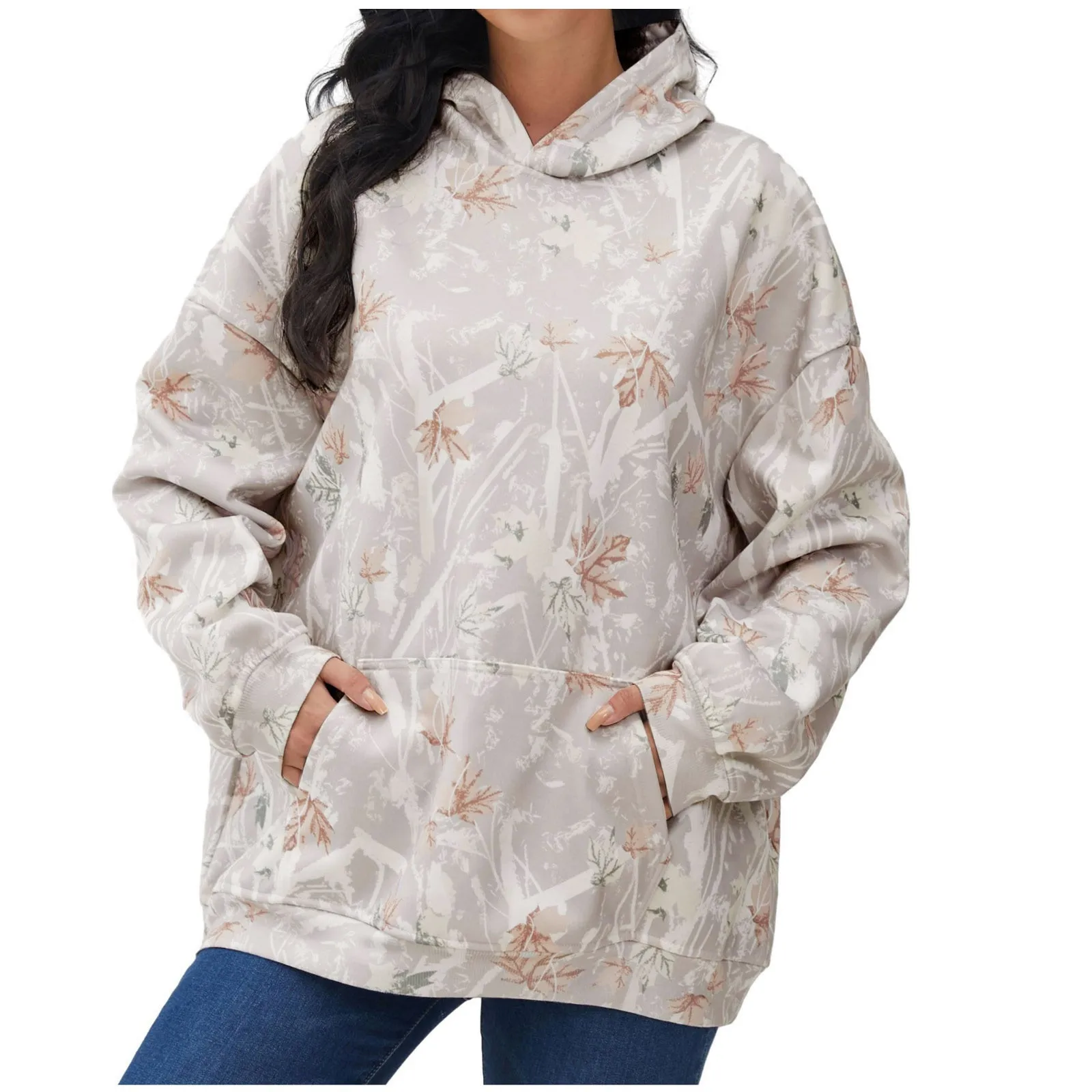 Realtree Sweatshirt For Women's Hoodie Camouflage Dead Wood Print Hoodie Leaf Print Hooded Sweatshirt Long Sleeved With Pockets