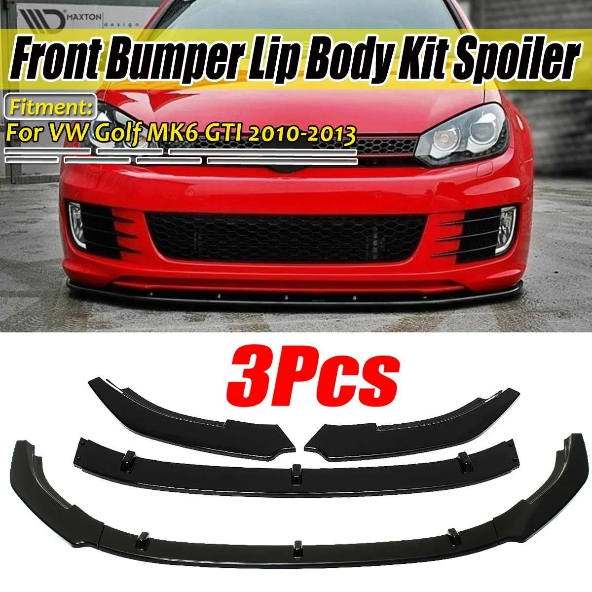 3xCar Front Bumper Splitter Lip Diffuser Body Kit Spoiler Guard Deflector Lips Protector Cover For VW For Golf MK6 GTI 2010-2013