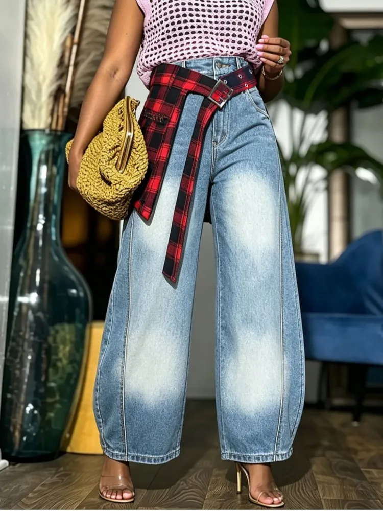 

Women High Waist Wide Leg Pants Shiny Straight Pants Long Jeans Casual Trendy Trousers 2026 Autumn Winter New Denim Trousers