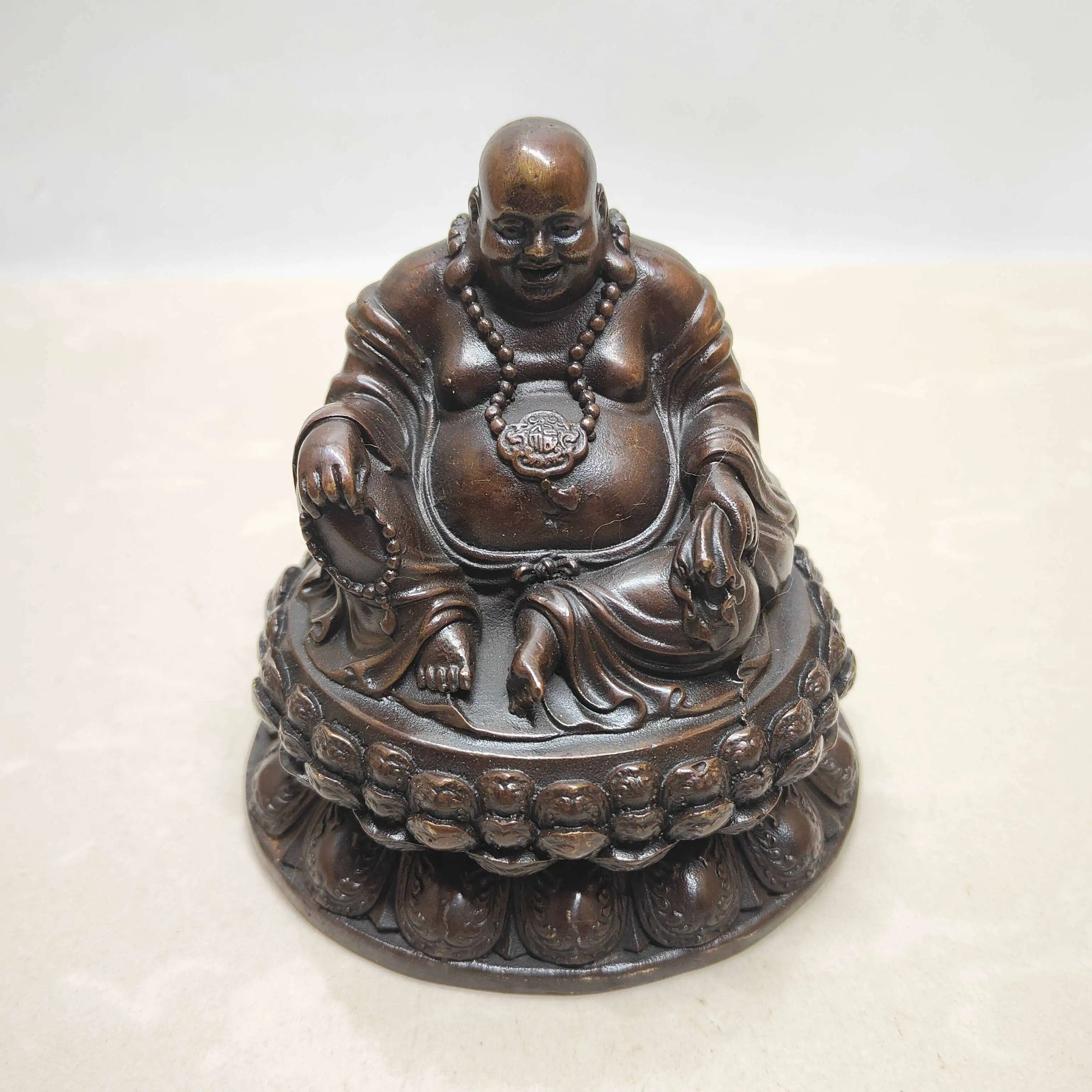 

Maitreya Buddha Statue Vintage Aged Brass Imitation Purple Copper Figurine Home Office Desktop Decorative Craft