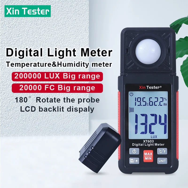 

Xin Tester XT603 Digital 200,000 LUX Luxmeter Luminance Gauge Light Meter Analyzer Humidity Temperature Meter