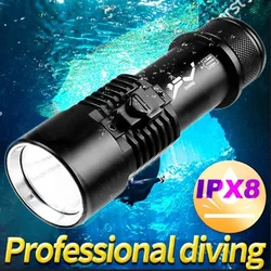 New XHP70 Scuba Diving Flashlight 200M IPX8 Waterproof Underwater Torch Bright LED Submarine Safety Light for Underwater