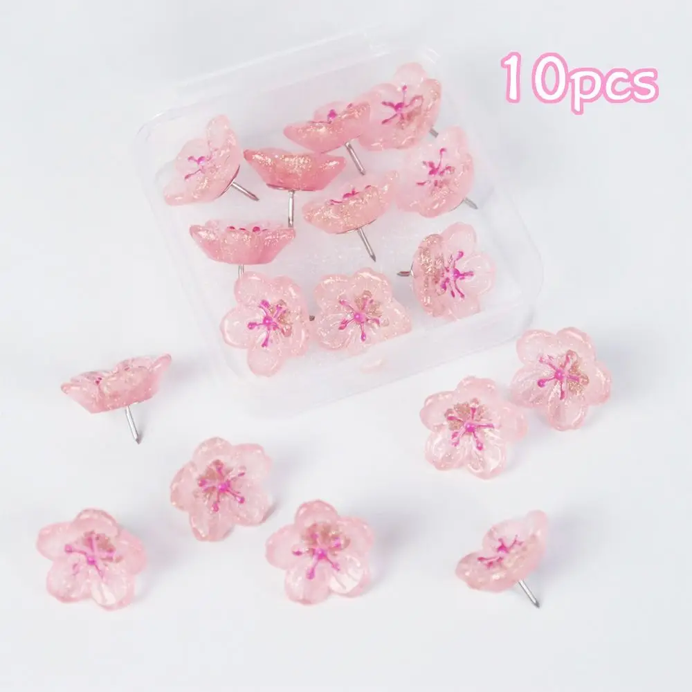 

10/20/30Pcs Creative Sakura Pushpins DIY Reusable Pink Flower Push Pins with Box 3D Decorative Studs Photo Wall Decor