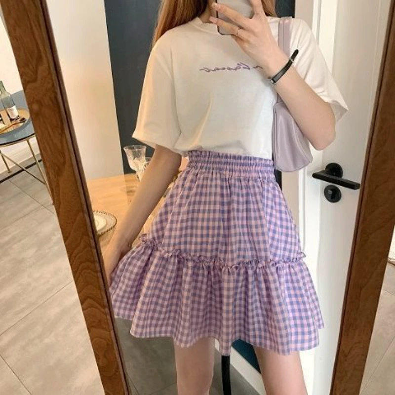 S-8XL Skirts Women Plaid Simple Korean Style Cozy Leisure Sweet Harajuku All-match Classic Streetwear Basics Elegant Popular New