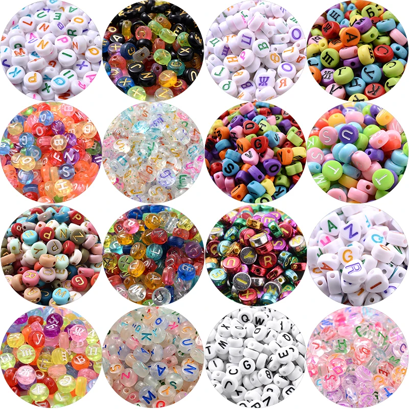 100Pcs Fahion Oblate Loose Spacer Beads Charm Mixed Letters Acrylic Beads For DIY Jewelry Making Necklace Bracelet Accessories