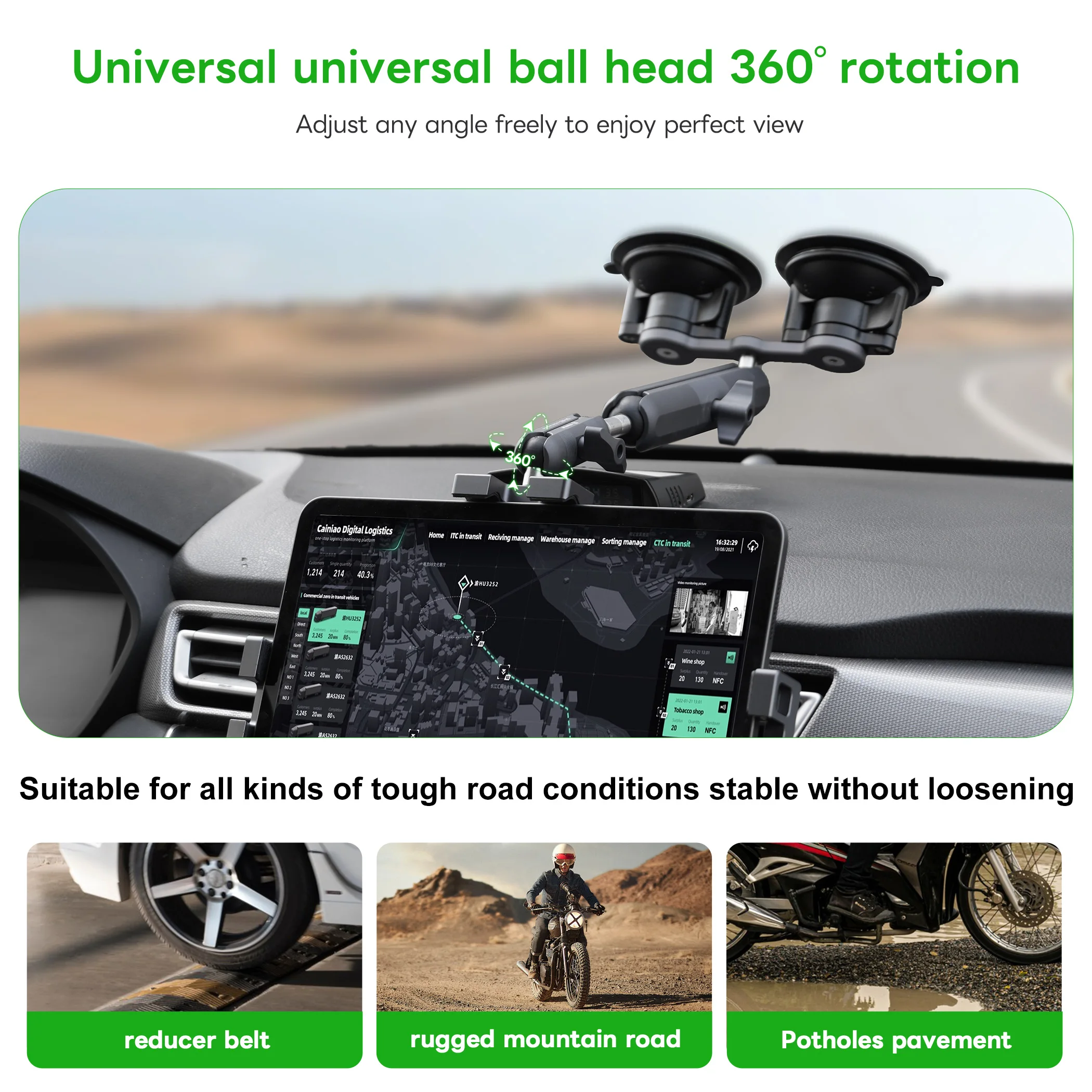 FANAUE Geländewagen-Tablet-Halterung, vorderer Saugnapf, festes IPad, zentrale Steuerung, Navigation, Live-Aufnahme