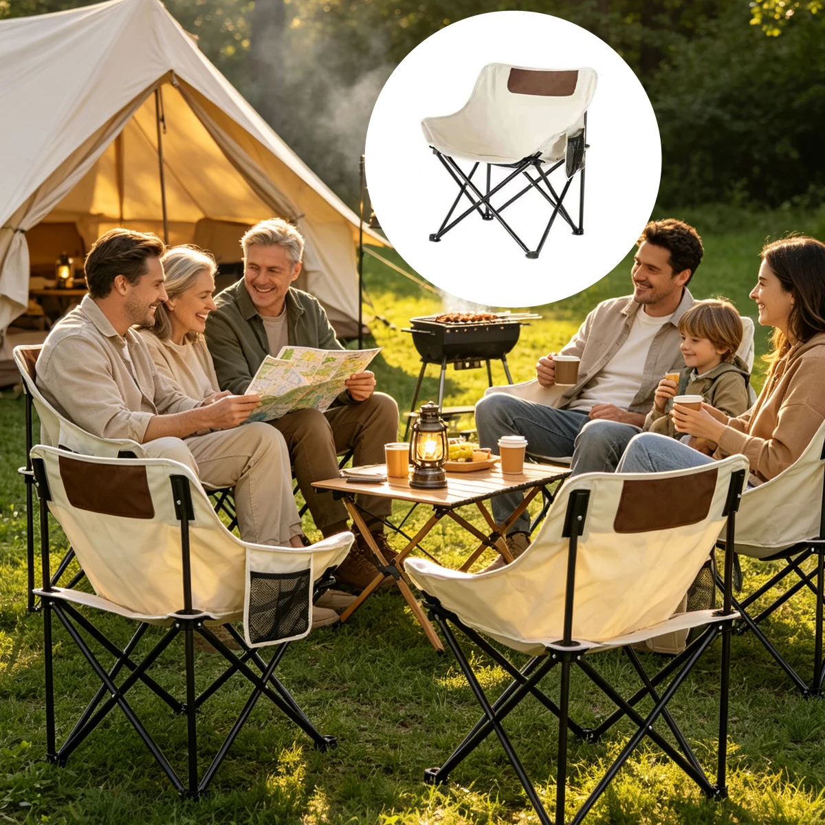 Chaise de camping pliante portable, chaise longue de plage légère avec réglage d'angle pour l'extérieur et le jardin