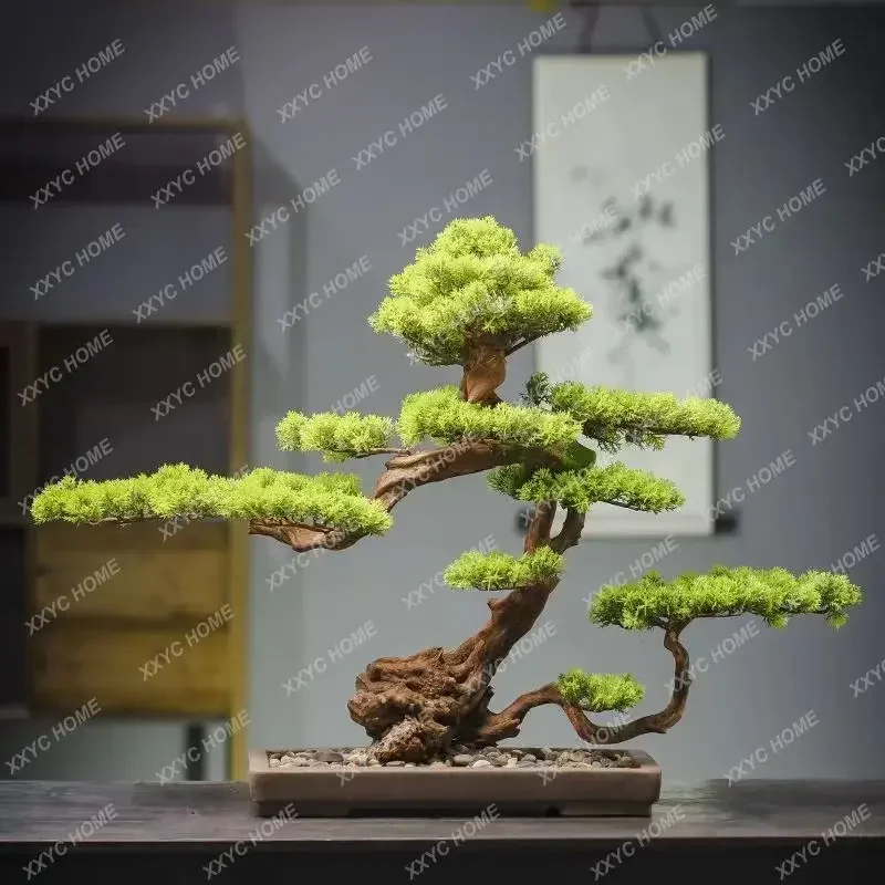 Yingke Pine Potted Decoration New Chinese Style Home Greenery Bonsai Hallway Landscape Fake Trees