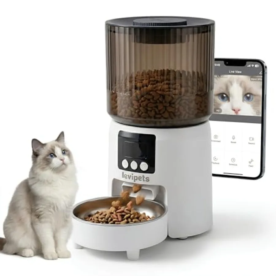

Automatic Cat Feeder with Camera 2K HD Video and Night Vision 4L Smart WiFi Pet Feeder for Cats and Small Dogs APP Control Time