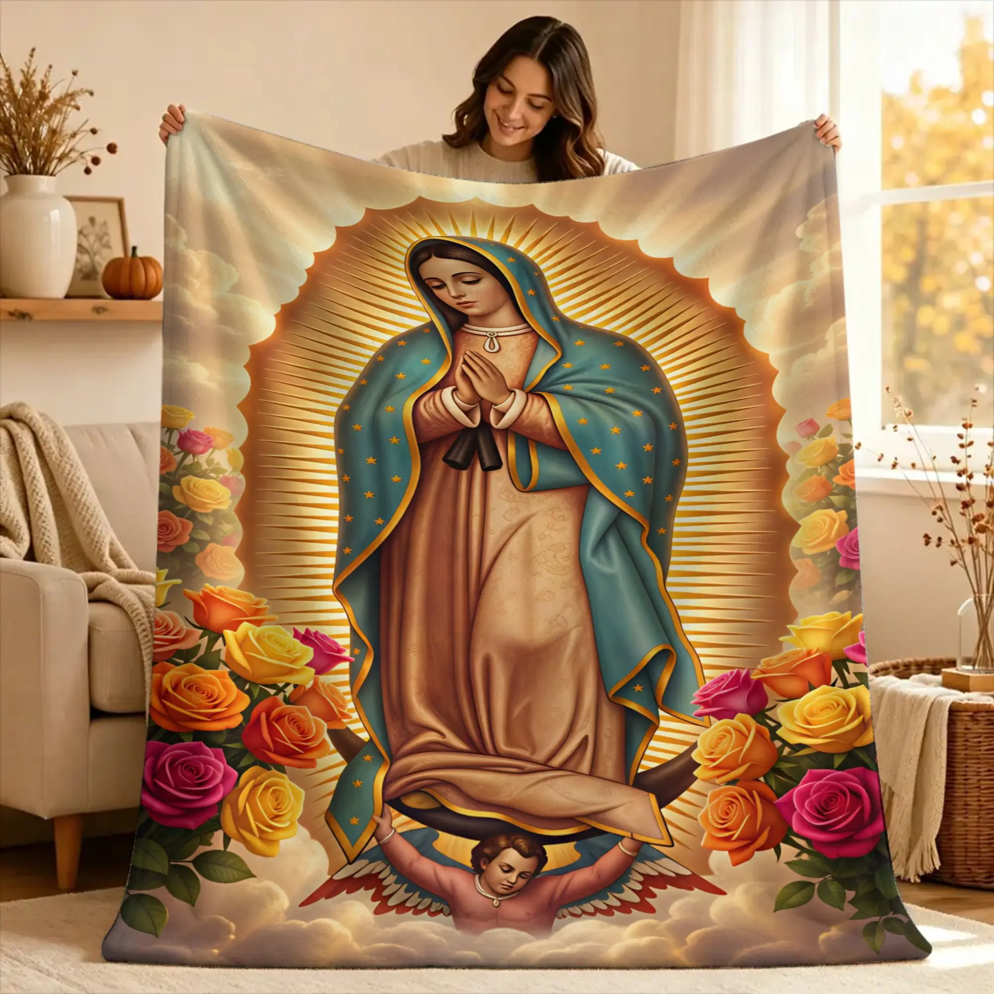 Our Lady of Guadalupe Super Soft Blanket  Camping Plush Bedding Throws Aesthetic Couch Chair Flannel Bedspread Sofa Bed Cover