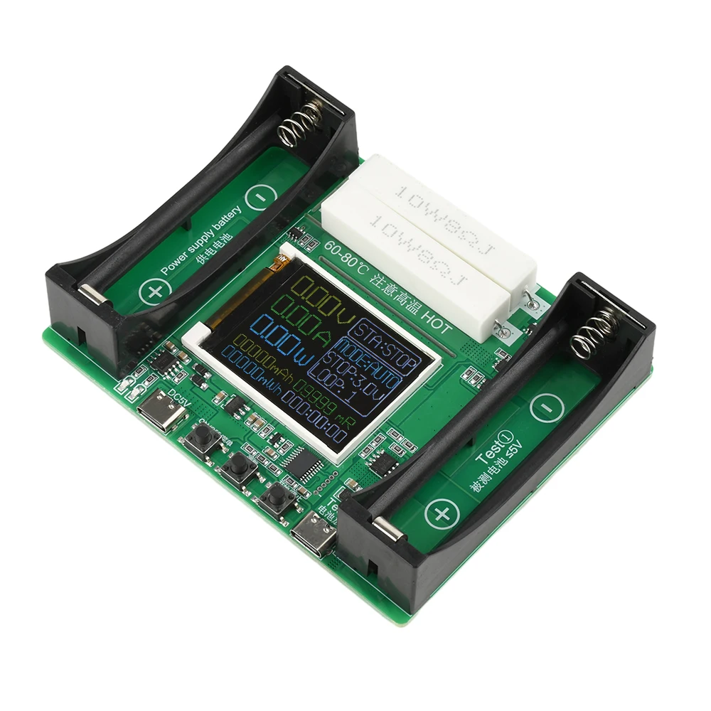 18650 리튬 배터리 용량 테스터 모듈 디지털 2 채널 18650 배터리 전력 감지기 테스터 모듈 Type-C 인터페이스