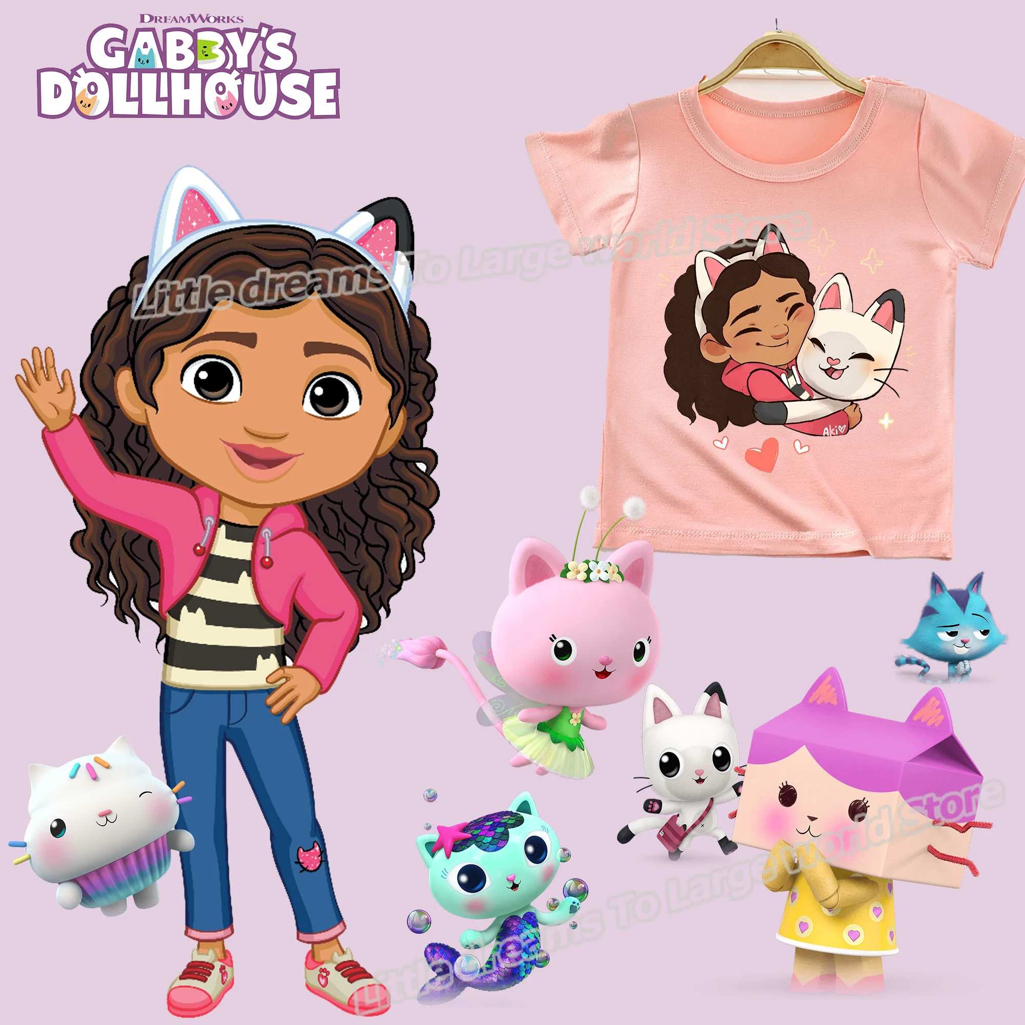 Anime Gabby Dollhouse Patches para Roupas, Remendo de Transferência Térmica, DIY Badge Decoração Applique, Gato Adesivos, Bebê Menina