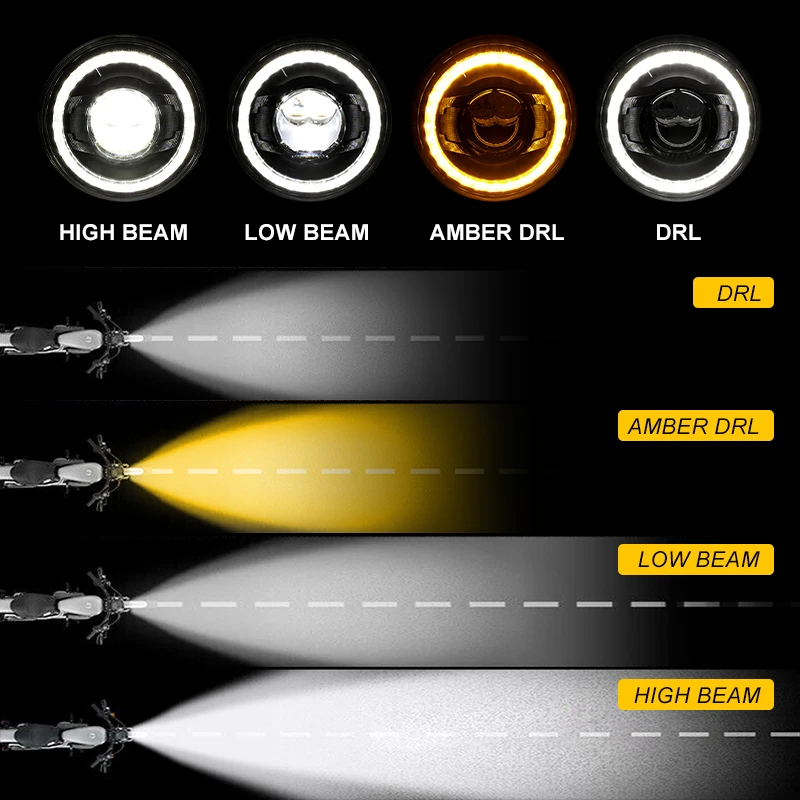 For Honda CB 400 500 1300 Hornet 250 600 900 VTR 250 Moto Car Led 7inch Led Headlight  With Halo Angel Eyes Motorcycle Headlamp