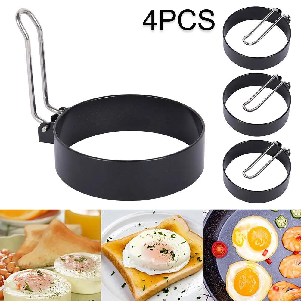 4Pc Non-Stick Egg Rings 3.4In Egg Rings for Griddle Frying Eggs Nonstick Egg Rings Set Egg Cooking Rings Pancake Mold for Burger