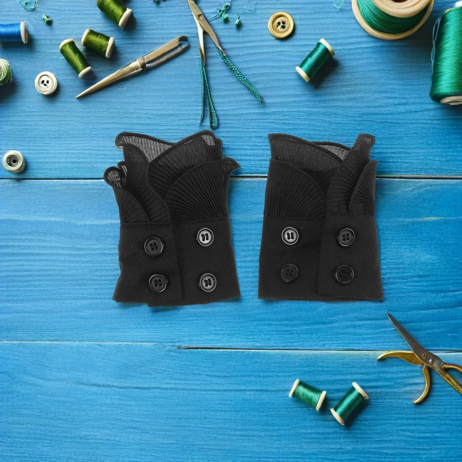 1 Pair Decorative Fake Cuffs Black Detachable Wrist Accessories For Women Sleeve Enhancer Masquerade Wedding Party Costumes Faux