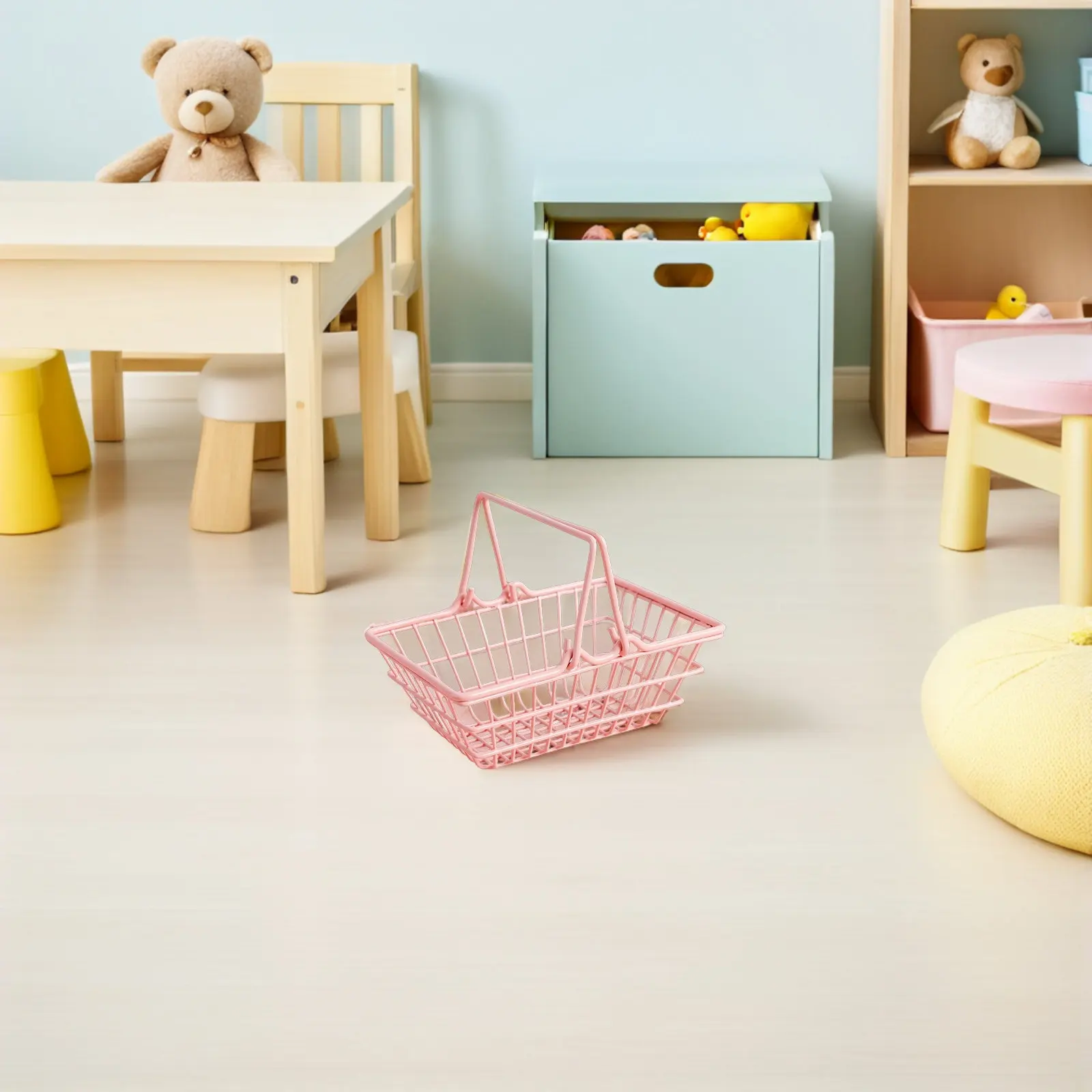 

2Pcs Mini Grocery Basket Metal Wire Small Shopping Basket with Handles Kids Portable Storage Organizer for Pretend Play
