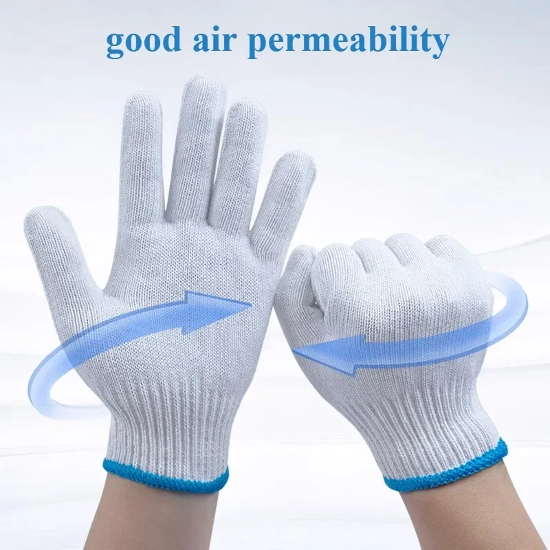 6/12 زوجًا من قفازات العمل القطنية المقاومة للانزلاق والمقاومة للاهتراء في موقع البناء، قفازات حماية العمل البيضاء المشفرة #3